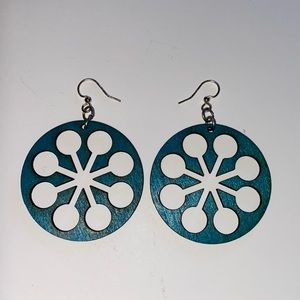 blue wood laser cut dangling earrings